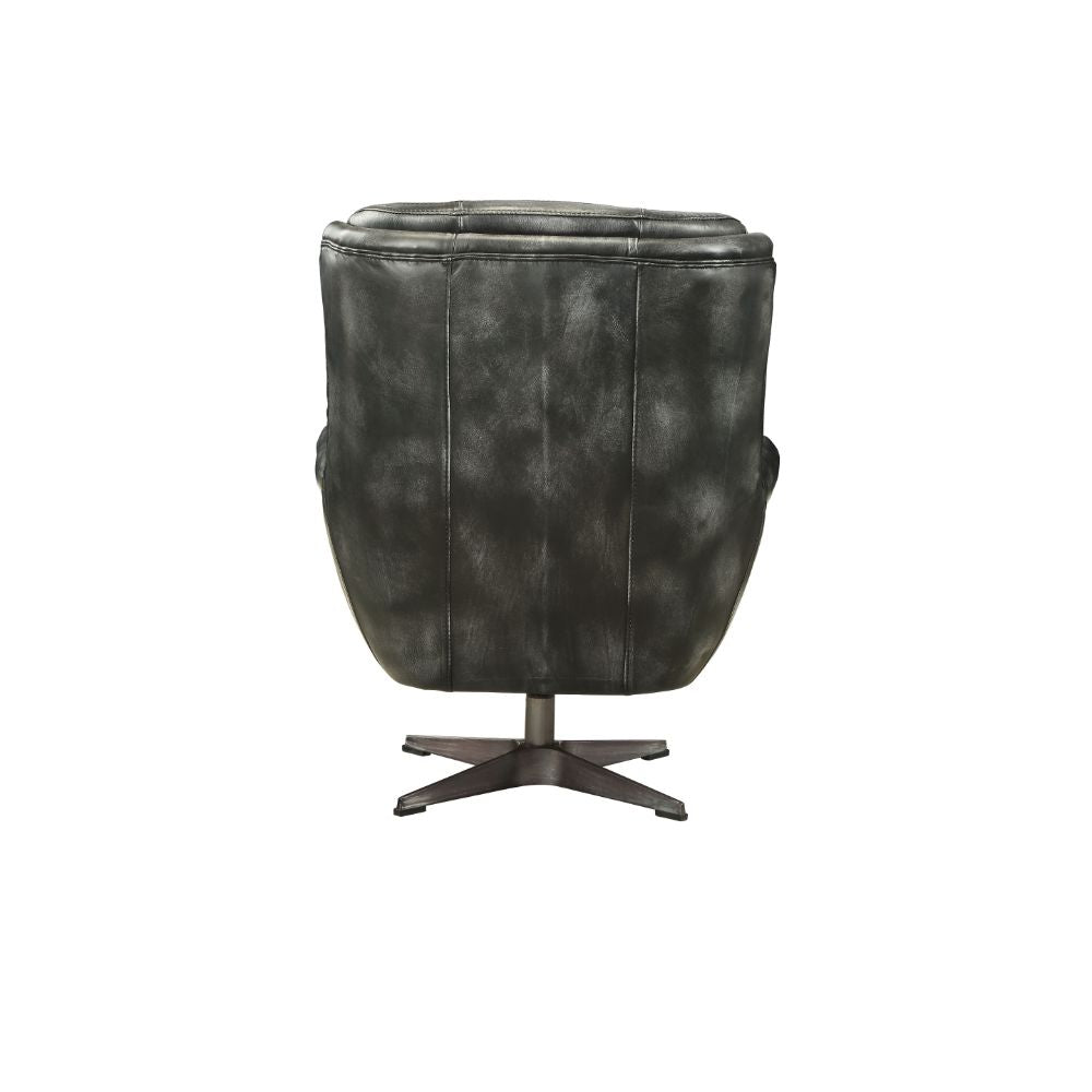 Asotin Vintage Black Top Grain Leather Accent Chair