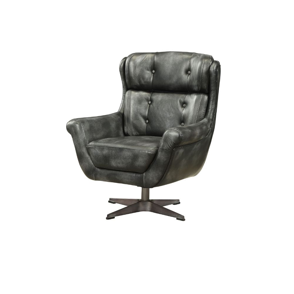 Asotin Vintage Black Top Grain Leather Accent Chair