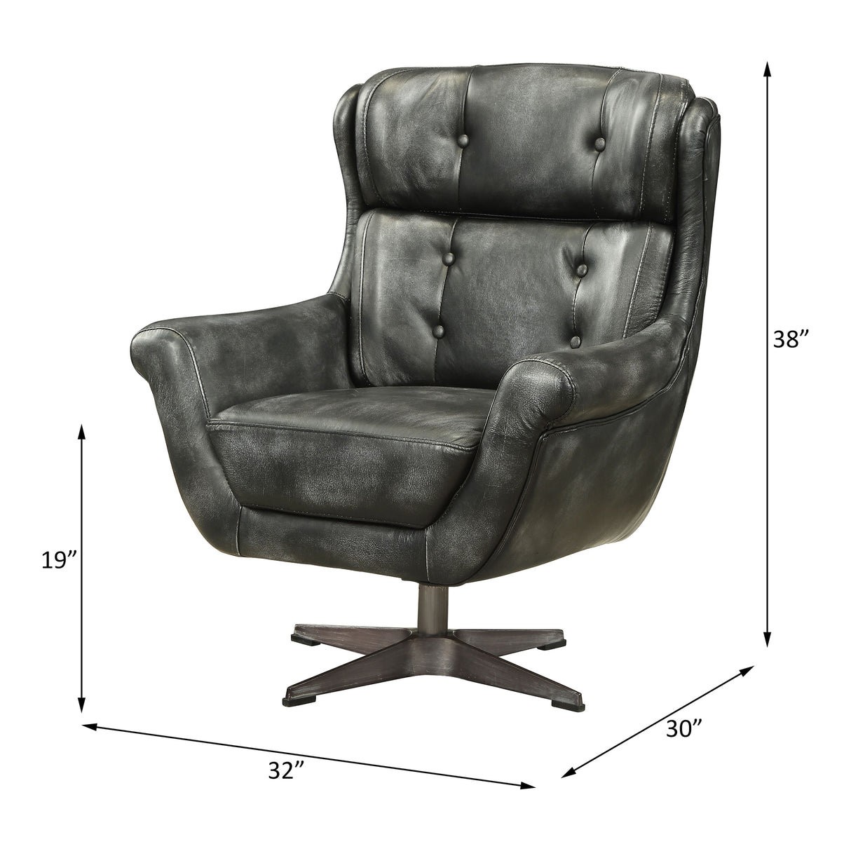 Asotin Vintage Black Top Grain Leather Accent Chair