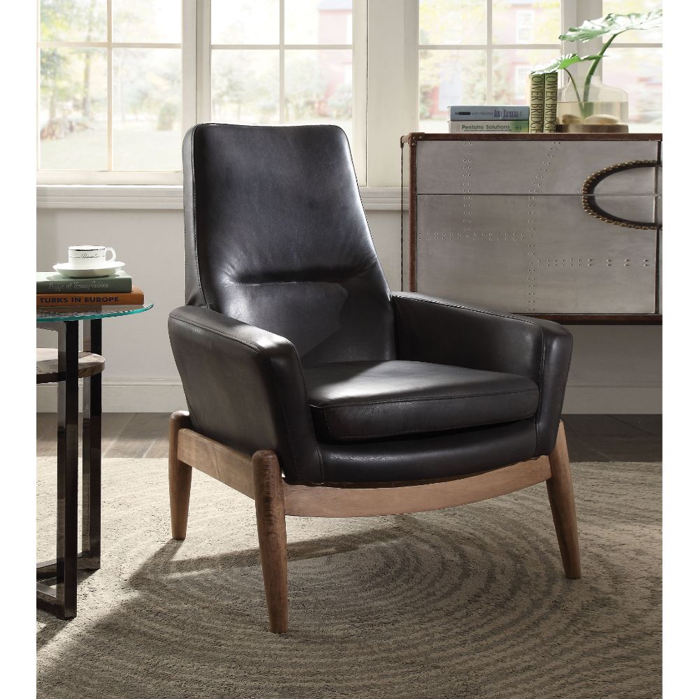 Dolphin Black Top Grain Leather Accent Chair