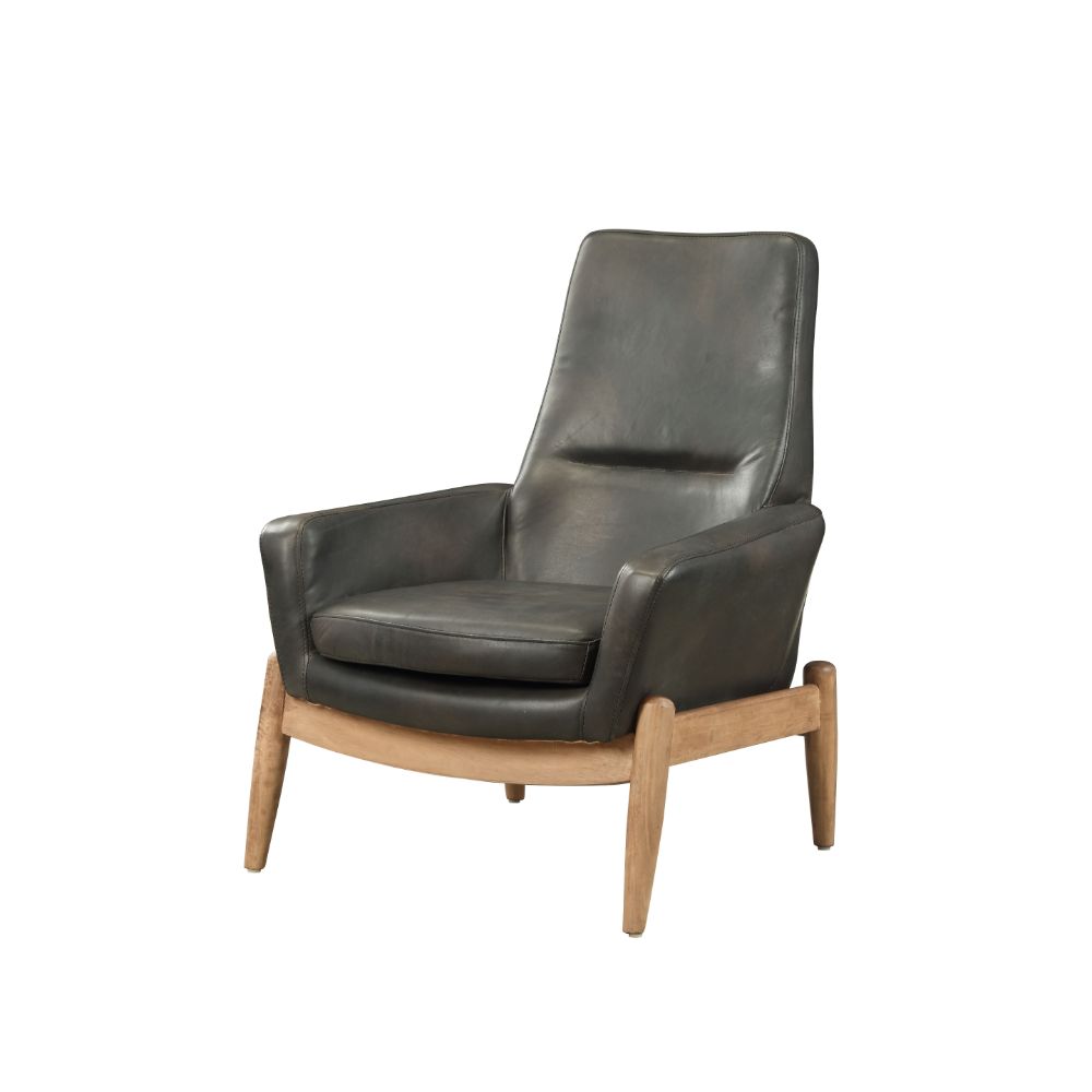 Dolphin Black Top Grain Leather Accent Chair