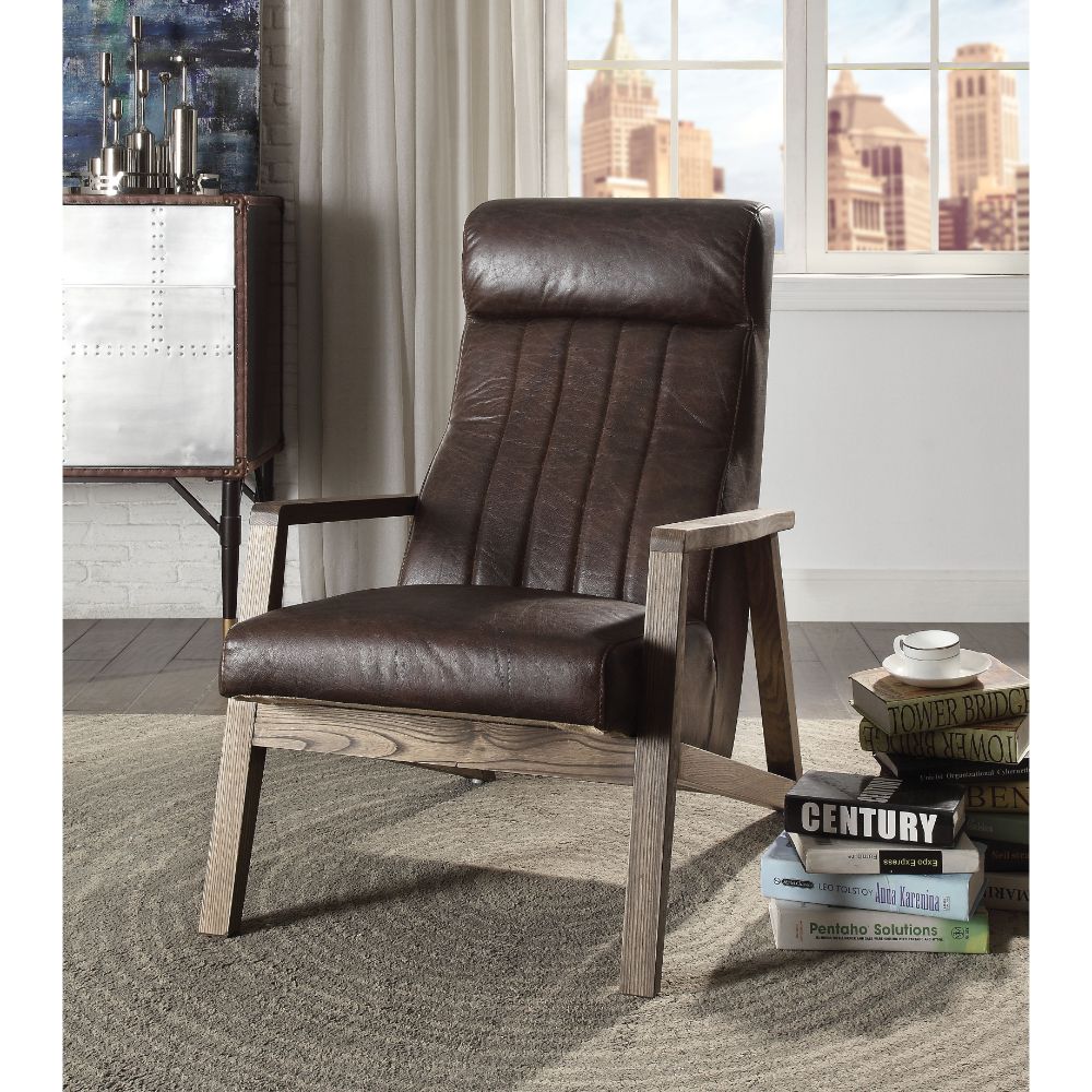 Emint Distress Chocolate Top Grain Leather Accent Chair