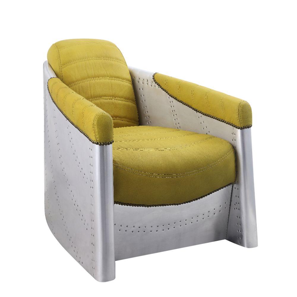 Brancaster Yellow Top Grain Leather & Aluminum Accent Chair