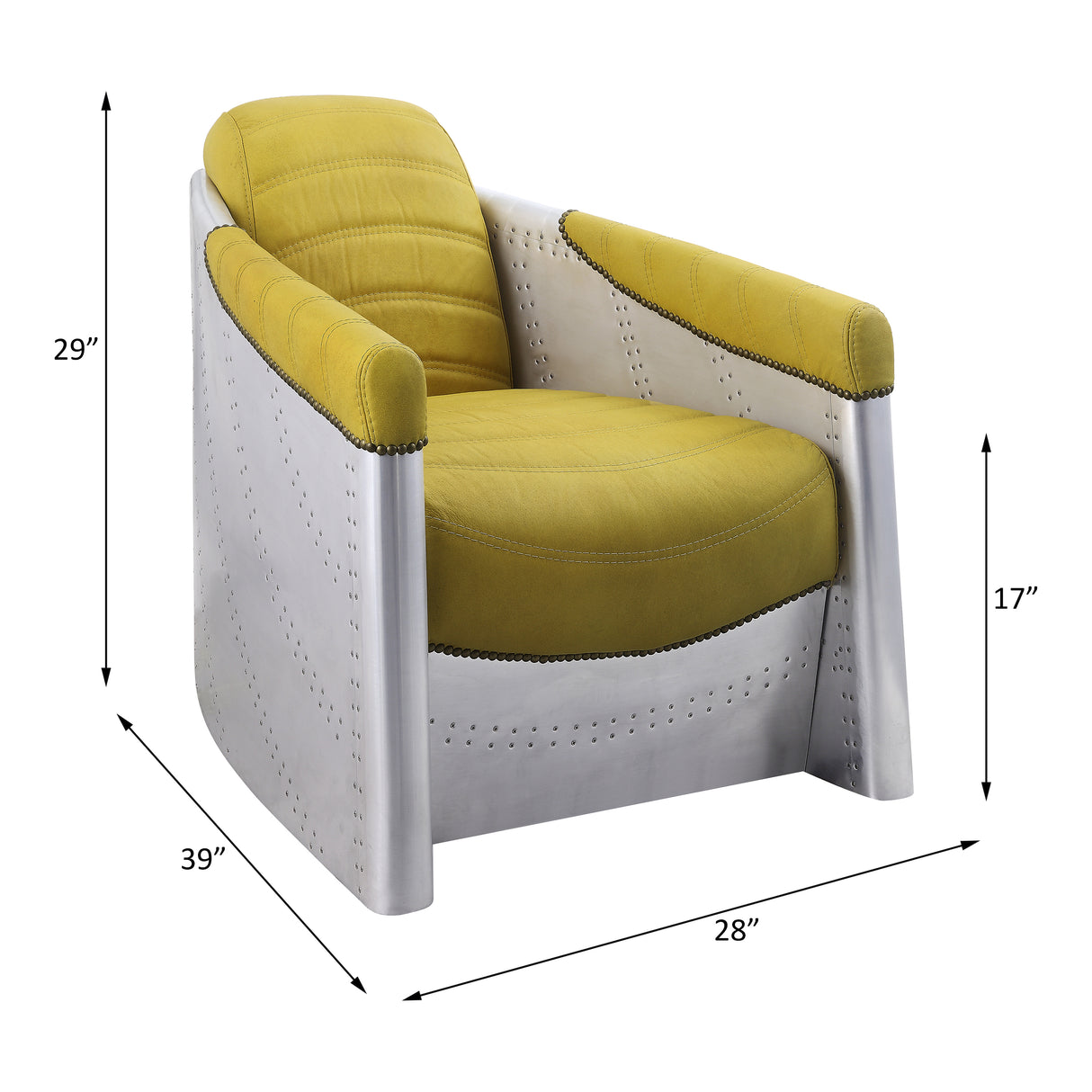 Brancaster Yellow Top Grain Leather & Aluminum Accent Chair