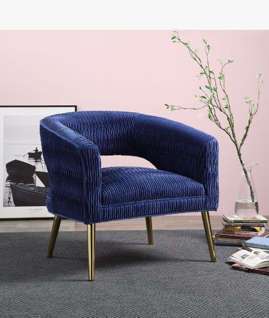 Aistil Blue Velvet & Gold Finish Accent Chair