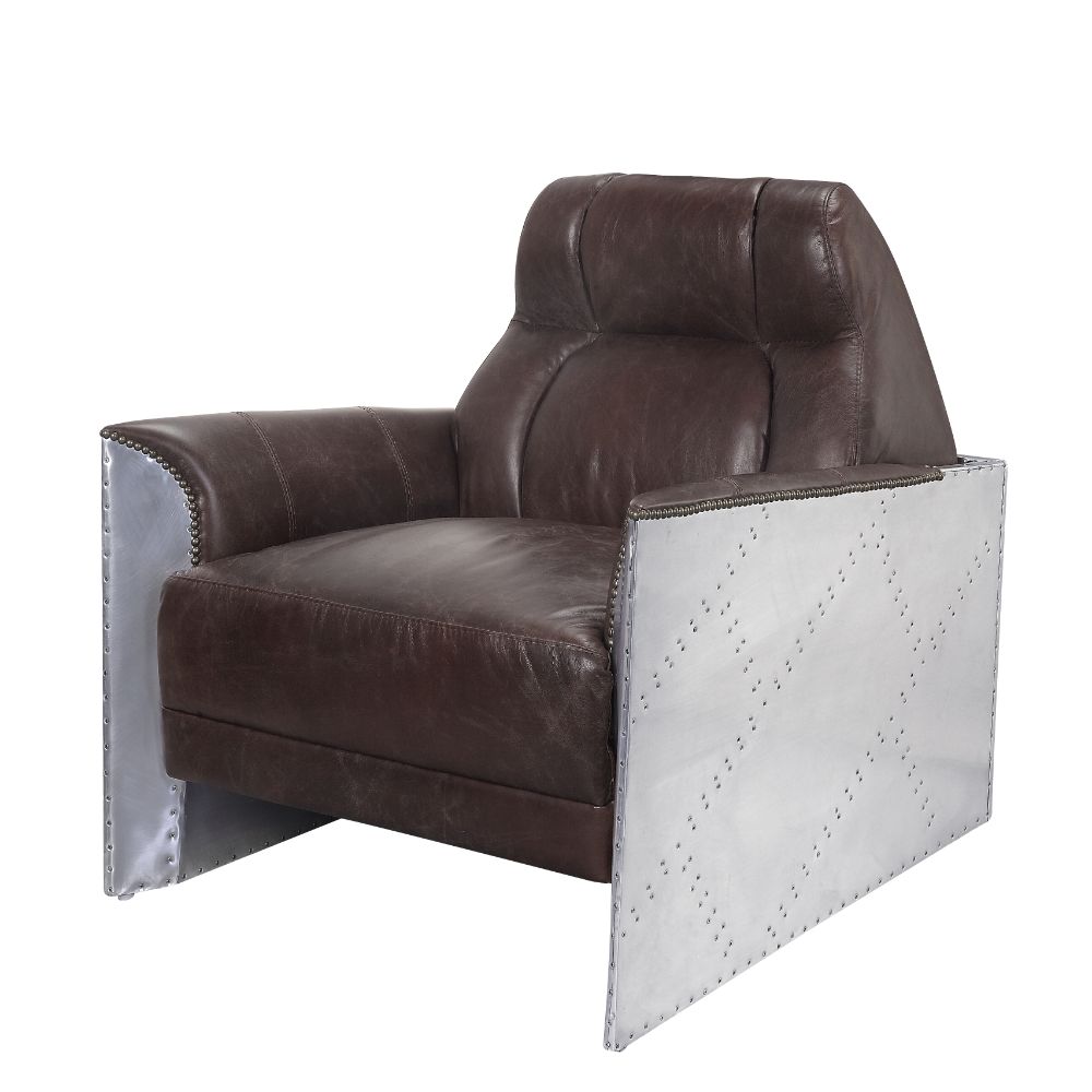 Brancaster Espresso Top Grain Leather & Aluminum Accent Chair