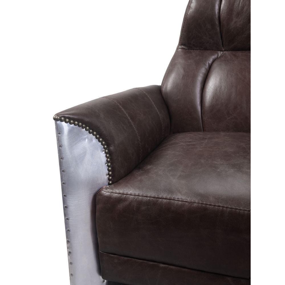 Brancaster Espresso Top Grain Leather & Aluminum Accent Chair