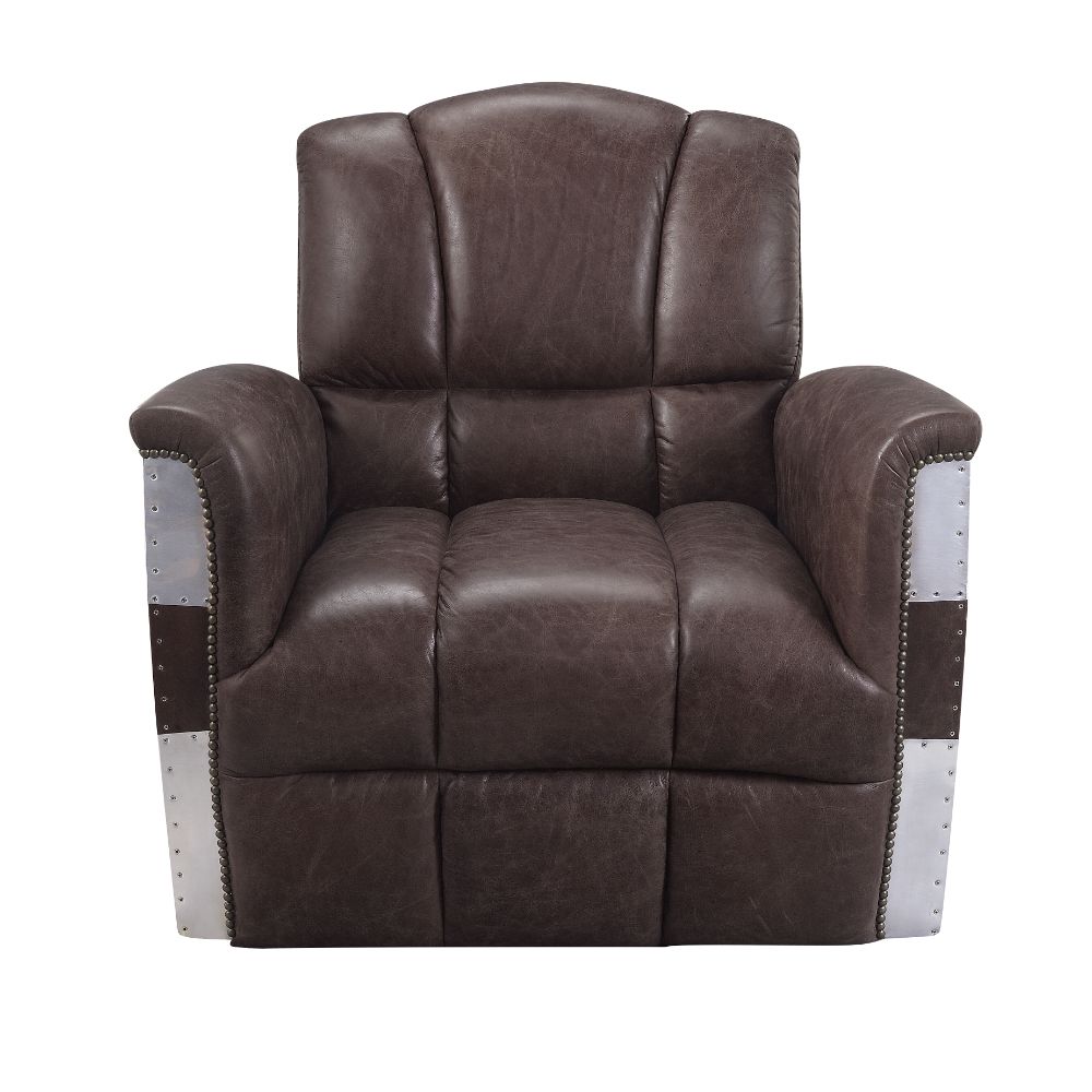 Brancaster Retro Brown Top Grain Leather & Aluminum Accent Chair