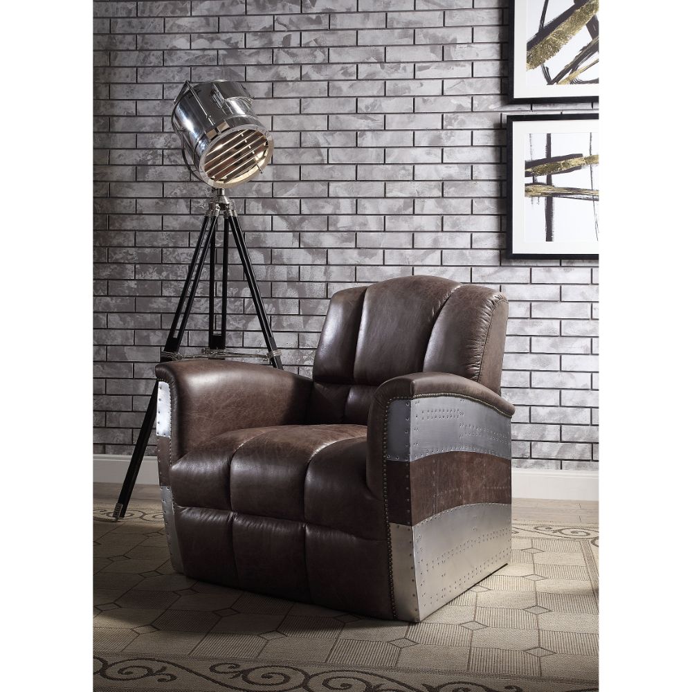 Brancaster Retro Brown Top Grain Leather & Aluminum Accent Chair