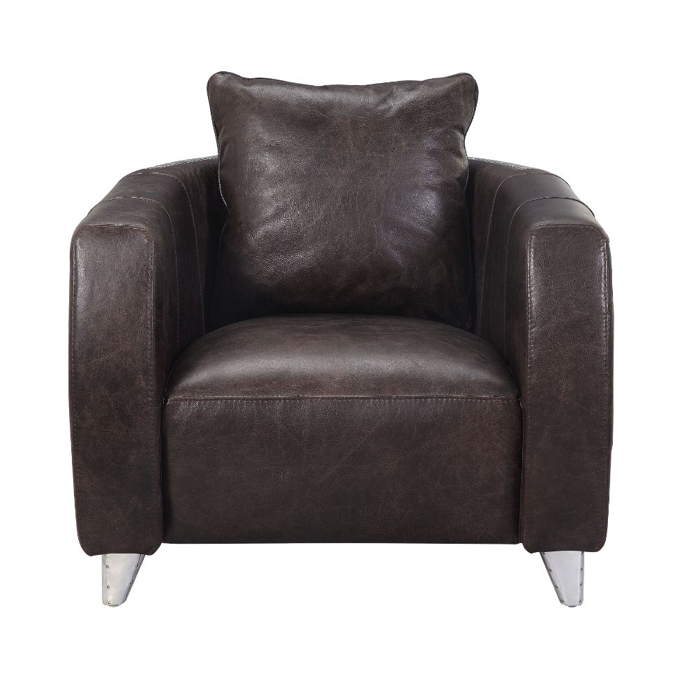 Kalona Distress Chocolate Top Grain Leather & Aluminum Accent Chair