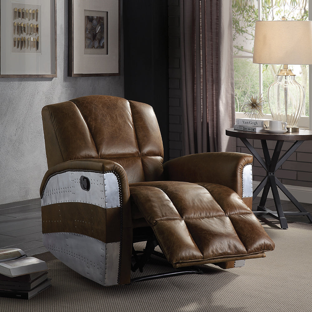 Brancaster Retro Brown Top Grain Leather & Aluminum Recliner