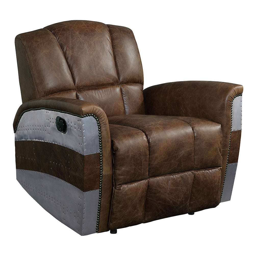 Brancaster Retro Brown Top Grain Leather & Aluminum Recliner