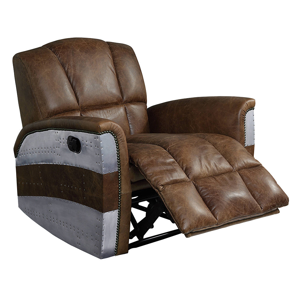 Brancaster Retro Brown Top Grain Leather & Aluminum Recliner