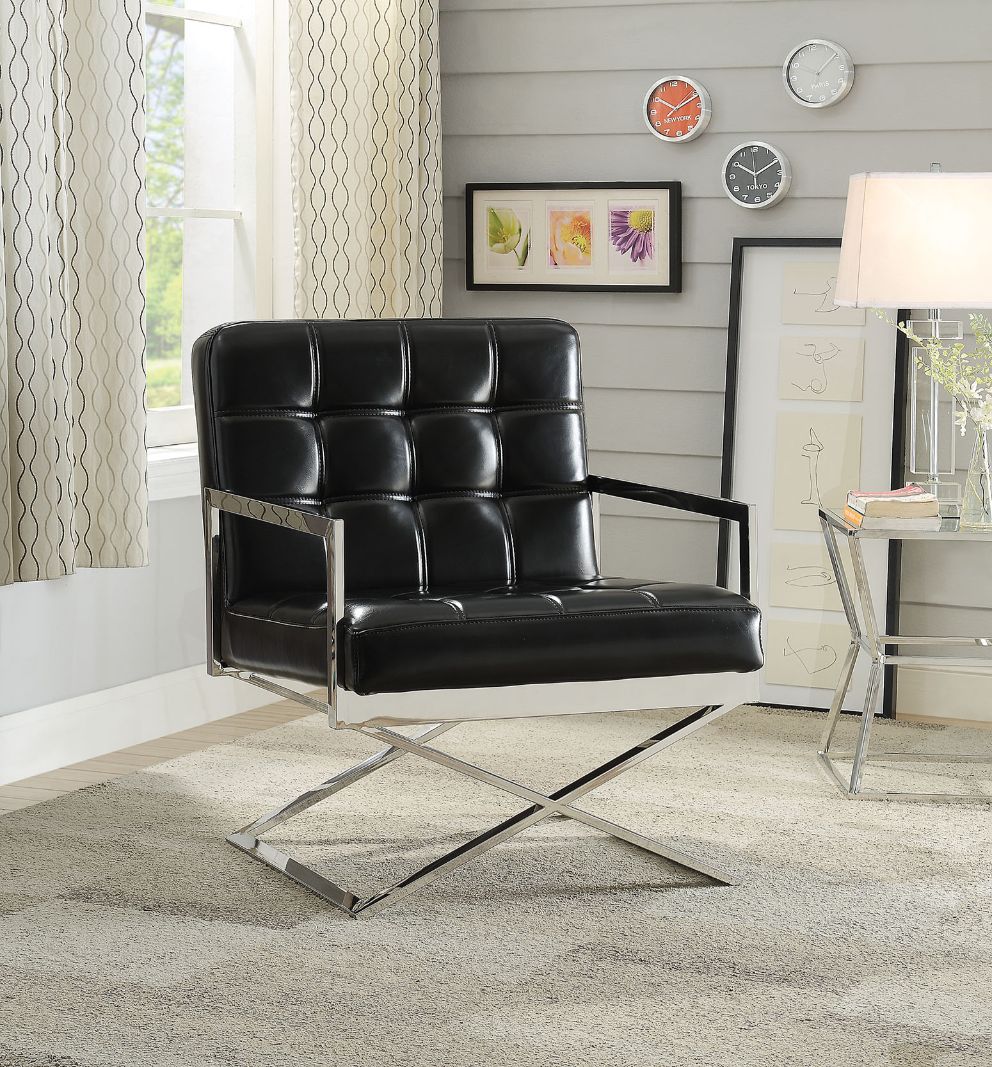 Rafael Black Synthetic Leather & Stainless Steel Accent Chair