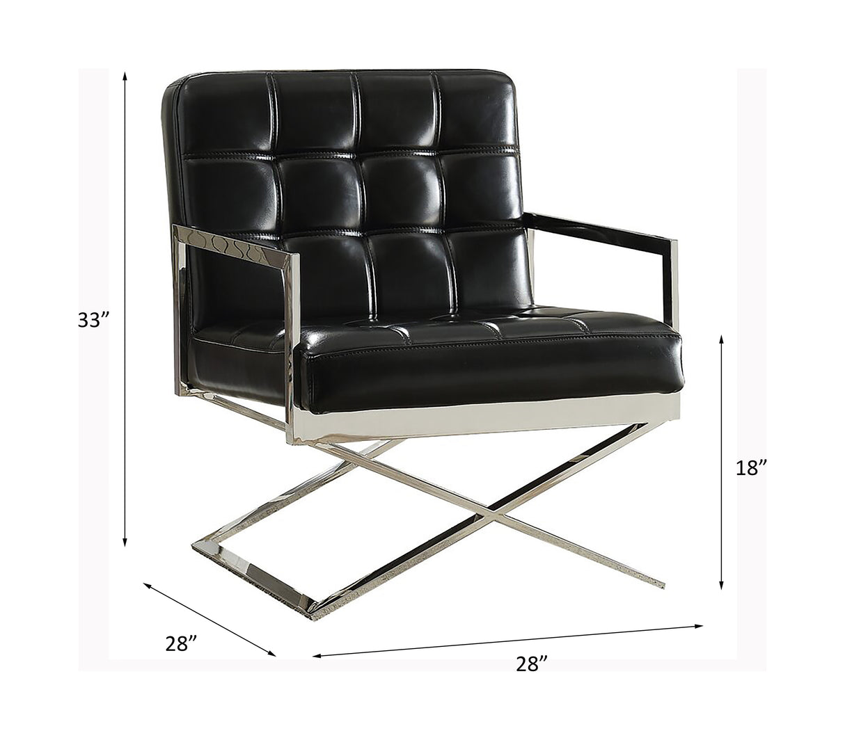 Rafael Black Synthetic Leather & Stainless Steel Accent Chair