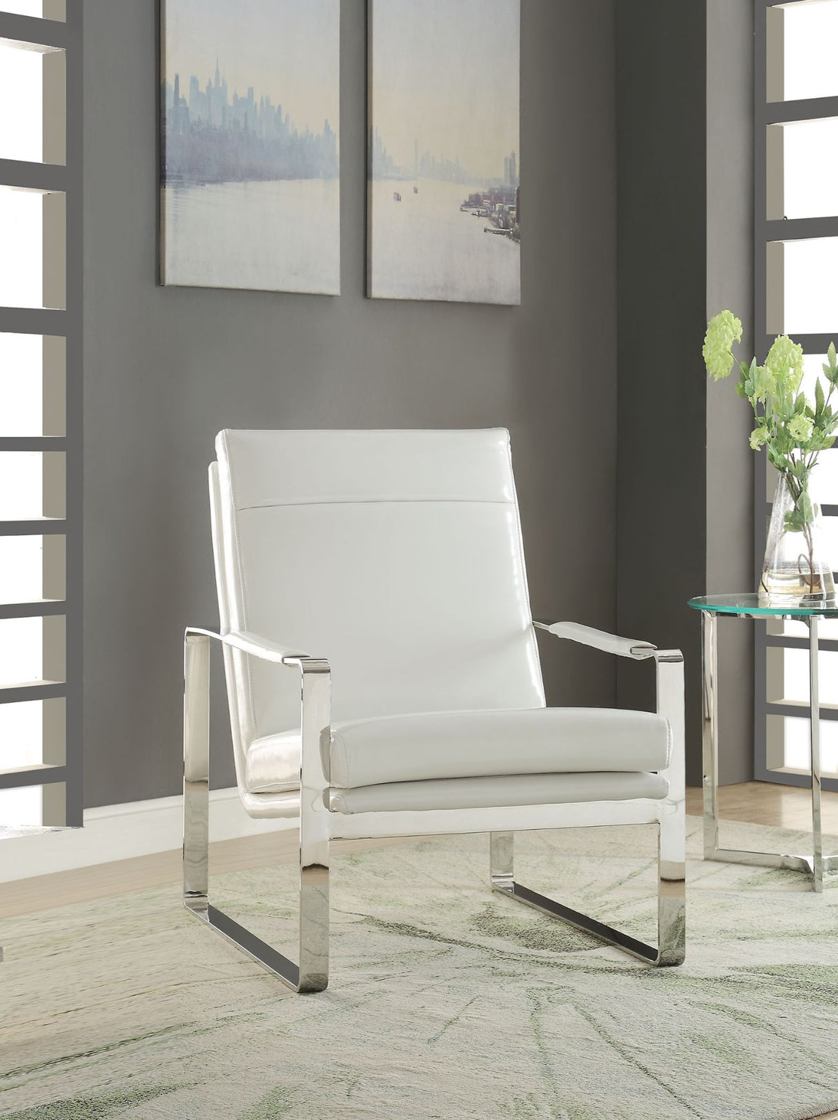 Rafael White Synthetic Leather & Stainless Steel Accent Chair