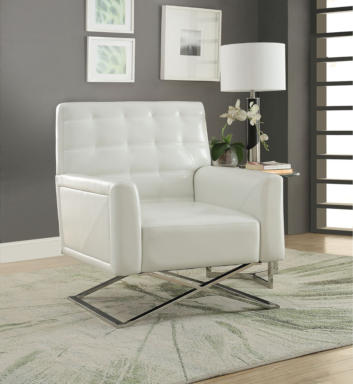 Rafael White Synthetic Leather & Stainless Steel Accent Chair