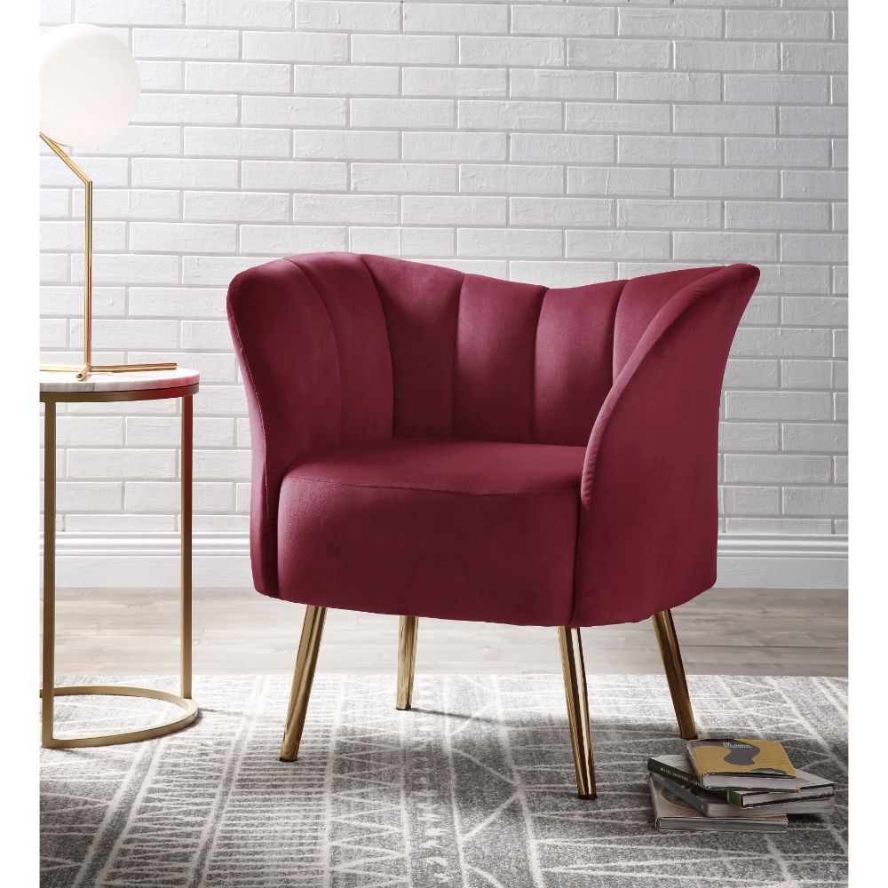 Reese Burgundy Velvet & Gold Finish Accent Chair