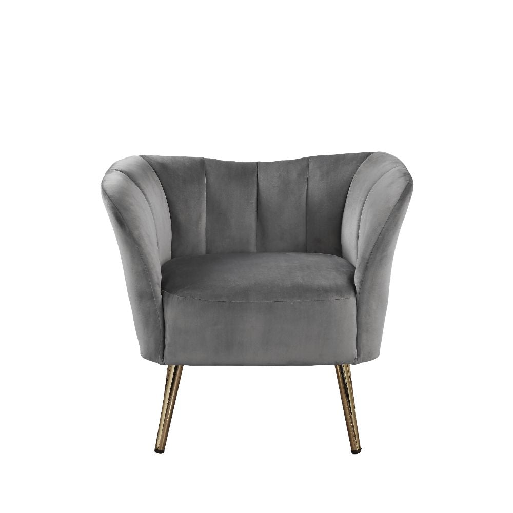 Reese Gray Velvet & Gold Finish Accent Chair