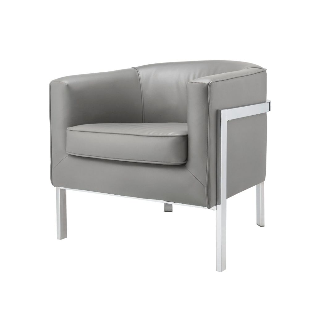 Tiarnan Vintage Gray Synthetic Leather & Chrome Finish Accent Chair