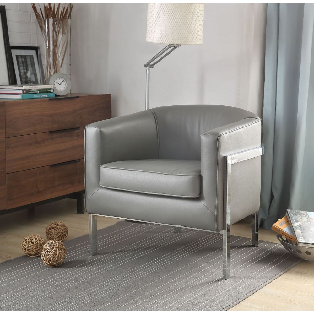 Tiarnan Vintage Gray Synthetic Leather & Chrome Finish Accent Chair