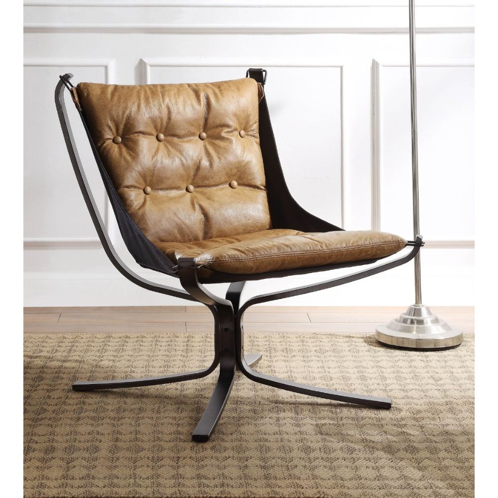 Carney Coffee Top Grain Leather Accent Chair