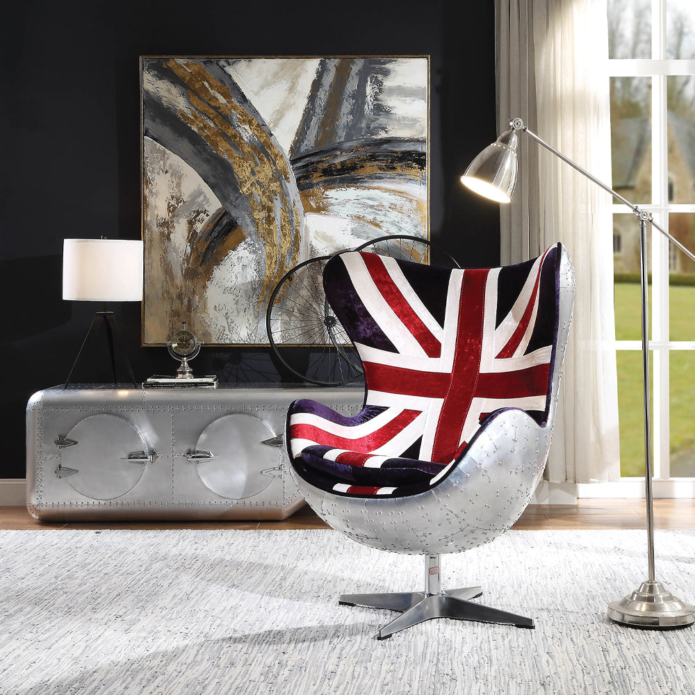 British Pattern Fabric & Aluminum Flag Accent Chair