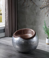 Brancaster Retro Brown Top Grain Leather & Aluminum Ottoman