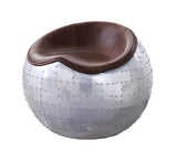 Brancaster Retro Brown Top Grain Leather & Aluminum Ottoman