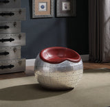 Brancaster Antique Red Top Grain Leather & Aluminum Ottoman