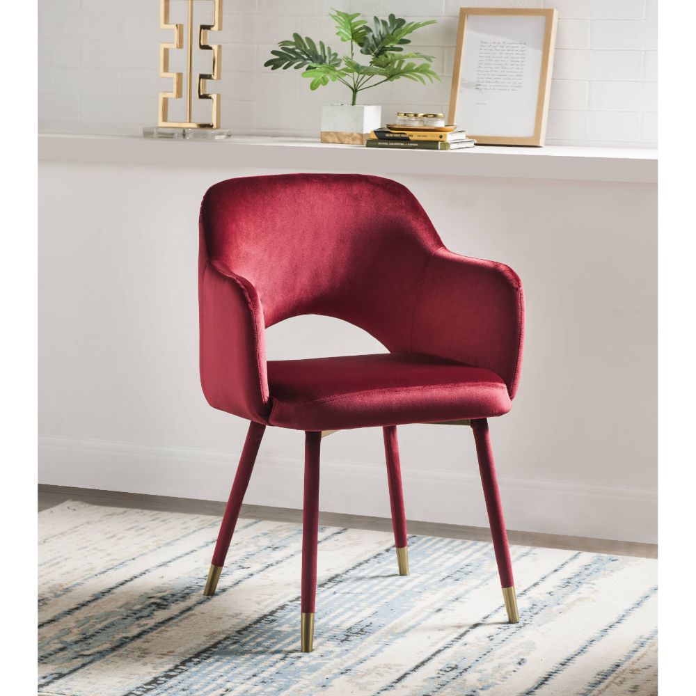 Applewood Bordeaux-Red Velvet & Gold Finish Accent Chair