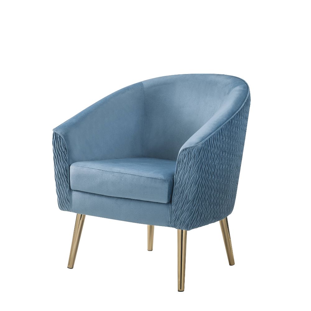 Benny Blue Velvet & Gold Finish Accent Chair