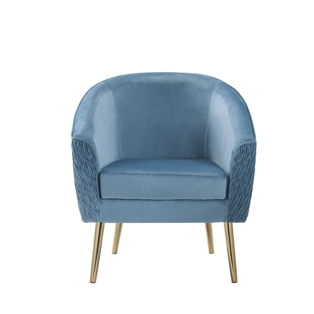 Benny Blue Velvet & Gold Finish Accent Chair