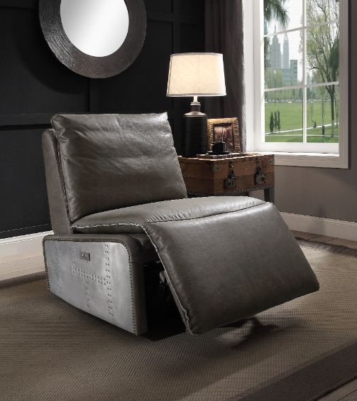 Metier Gray Top Grain Leather & Aluminum Recliner