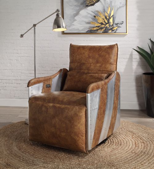 Qalurne Two Tone Mocha Top Grain Leather & Aluminum Recliner