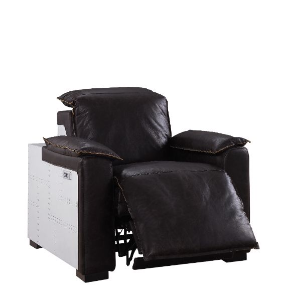 Nernoss Dark Top Grain Brown Leather & Aluminum Recliner