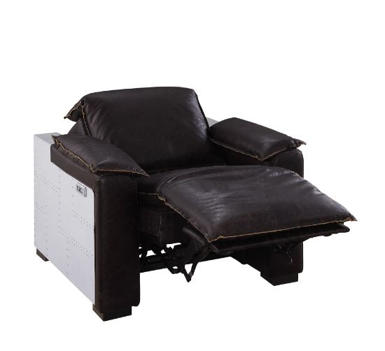 Nernoss Dark Top Grain Brown Leather & Aluminum Recliner