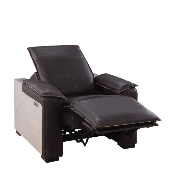 Nernoss Dark Top Grain Brown Leather & Aluminum Recliner