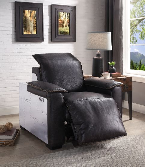 Nernoss Dark Top Grain Brown Leather & Aluminum Recliner