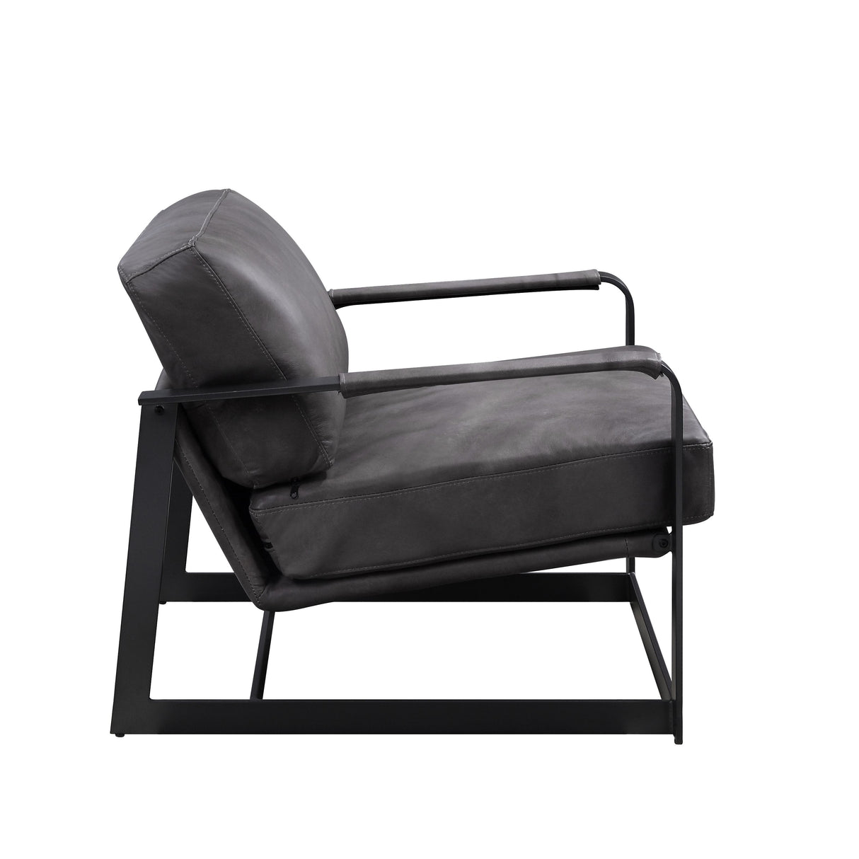 Locnos Gray Top Grain Leather & Black Finish Accent Chair