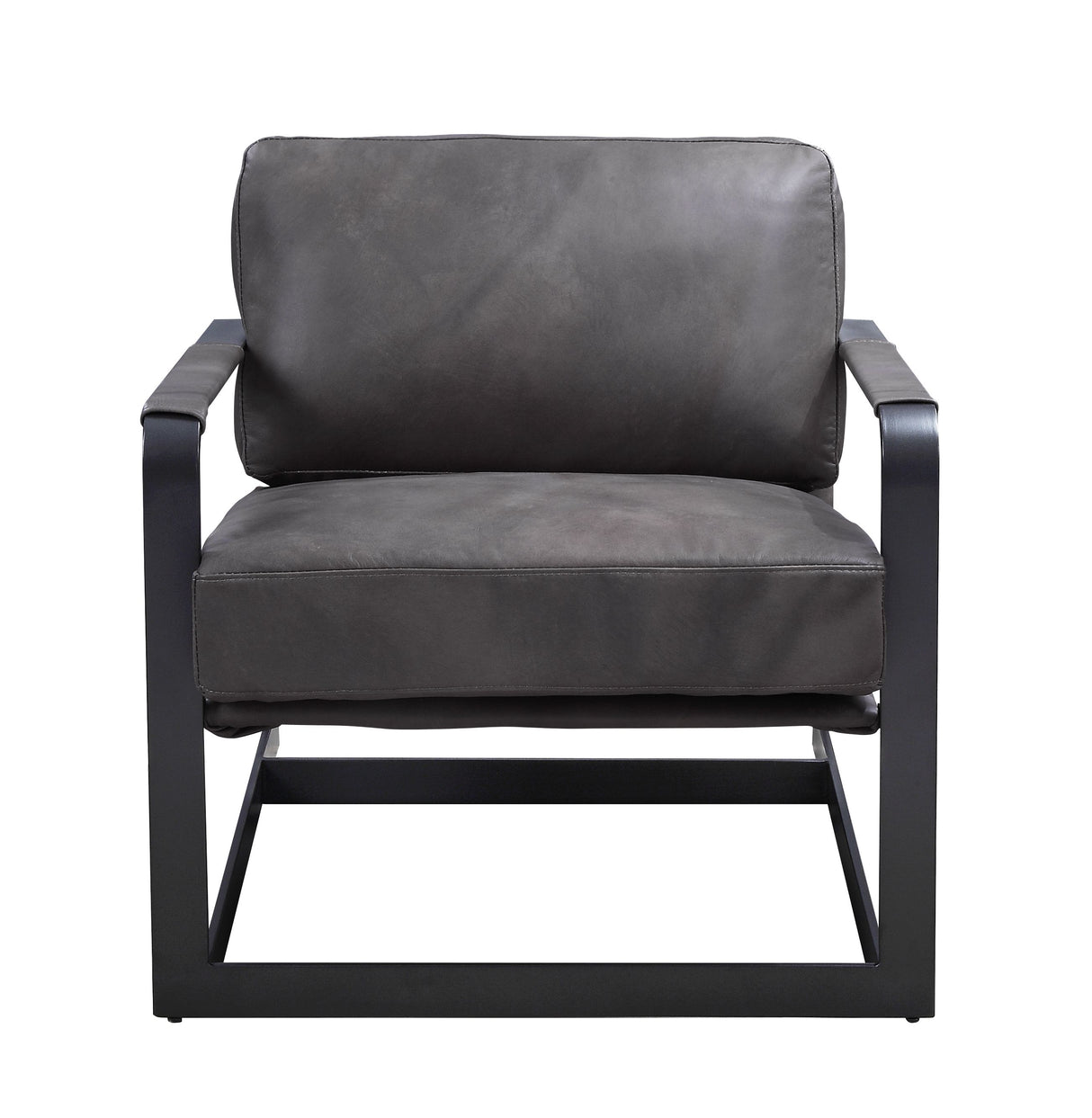 Locnos Gray Top Grain Leather & Black Finish Accent Chair