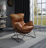 Thurshan Aperol Top Grain Leather & Black Finish Accent Chair