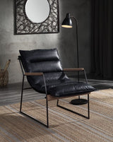 Luberzo Distress Espresso Top Grain Leather & Matt Iron Finish Accent Chair