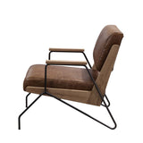 Eacnlz Cocoa Top Grain Leather & Matt Iron Finish Accent Chair