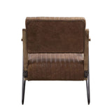 Eacnlz Cocoa Top Grain Leather & Matt Iron Finish Accent Chair