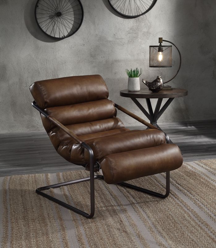 Dolgren Sahara Top Grain Leather & Matt Iron Finish Accent Chair