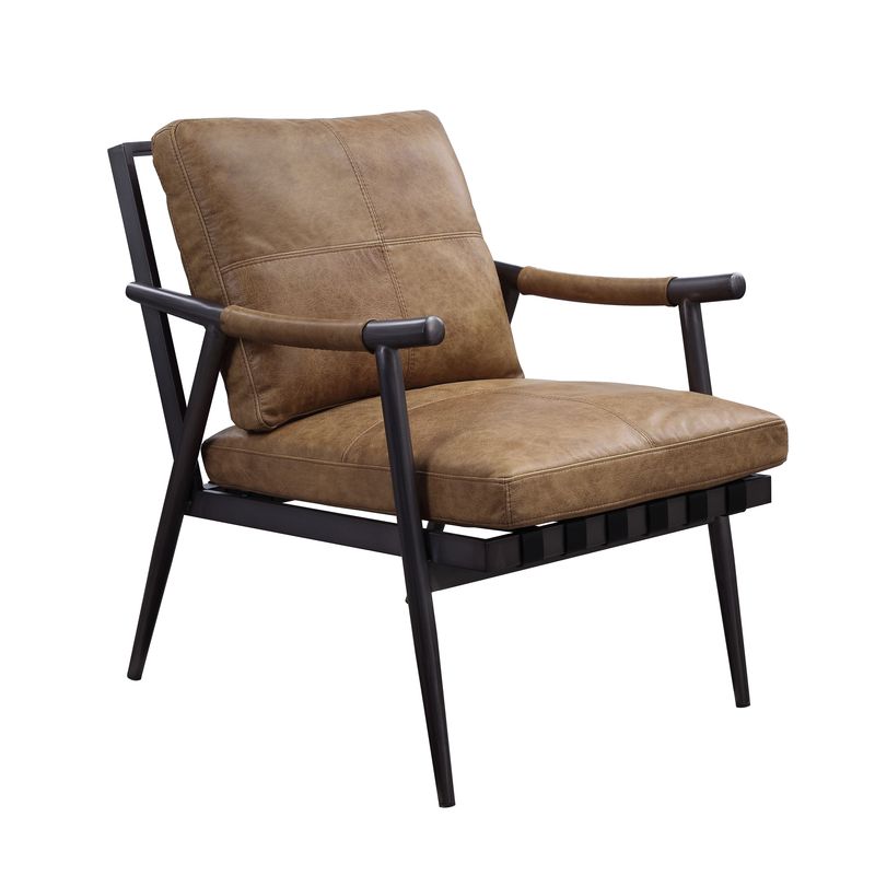 Anzan Berham Chestnut Top Grain Leather & Matt Iron Finish Accent Chair