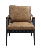 Anzan Berham Chestnut Top Grain Leather & Matt Iron Finish Accent Chair