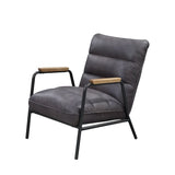 Nignu Gray Top Grain Leather & Matt Iron Finish Accent Chair