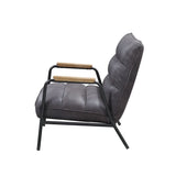 Nignu Gray Top Grain Leather & Matt Iron Finish Accent Chair